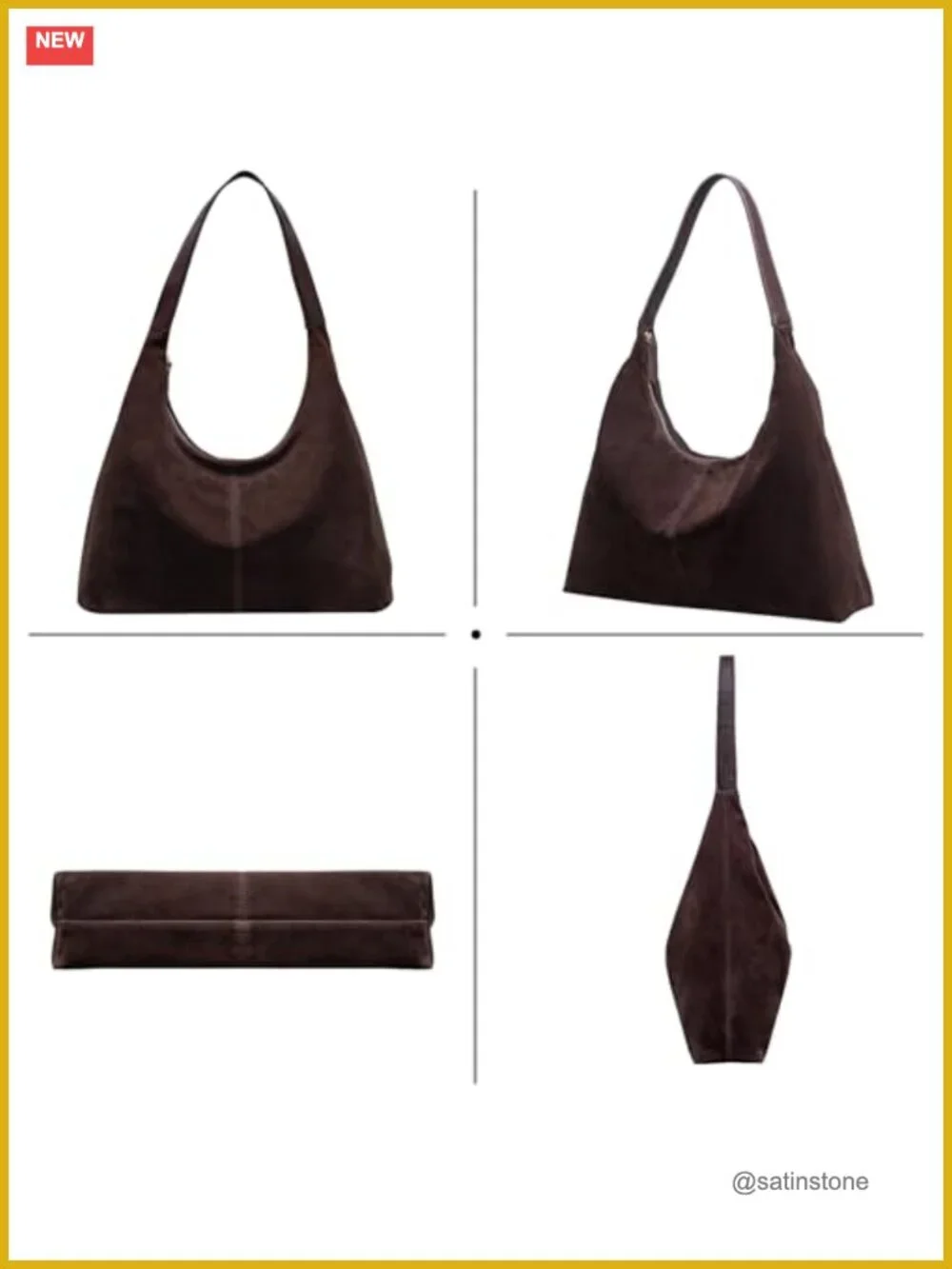 Suede Leather Hobo Shoulder Bag Slouchy Tote Handbag Crescent Purse for Women